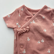 Load image into Gallery viewer, Girls M&amp;S, pink ribbed cotton bodysuit / romper, ducks, EUC, size 0000,  