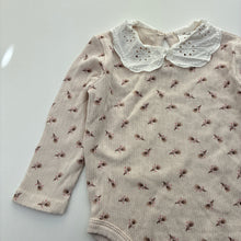 Load image into Gallery viewer, Girls Dream Gro Organics, ribbed bodysuit / romper, broderie collar, EUC, size 0,  