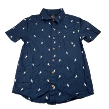 Load image into Gallery viewer, Boys Bauhaus, navy lightweight cotton short sleeve shirt, sharks, EUC, size 8,  