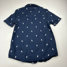 Load image into Gallery viewer, Boys Bauhaus, navy lightweight cotton short sleeve shirt, sharks, EUC, size 8,  
