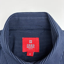 Load image into Gallery viewer, Boys FRED BRACKS, navy stripe lightweight long sleeve shirt, EUC, size 8,  