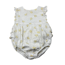 Load image into Gallery viewer, Girls The Little White Co, floral organic cotton romper, light mark at neck, FUC, size 0,  