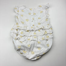 Load image into Gallery viewer, Girls The Little White Co, floral organic cotton romper, light mark at neck, FUC, size 0,  