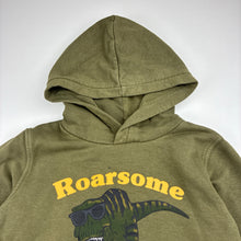 Load image into Gallery viewer, Boys Target, khaki fleece lined hoodie sweater, dinosaur, FUC, size 6,  