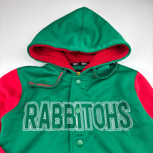 Load image into Gallery viewer, Unisex NRL Supporter, Rabbitohs fleece lined hooded jacket / sweater, EUC, size 8,  