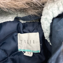 Load image into Gallery viewer, Girls Tilii, navy hooded jacket / coat, L: 60cm, EUC, size 10,  