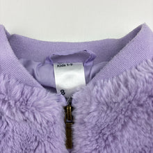 Load image into Gallery viewer, Girls Anko, purple faux fur jacket / coat, marks on cuffs, FUC, size 8,  