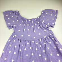 Load image into Gallery viewer, Girls Target, purple &amp; white spot cotton dress, GUC, size 7, L: 65cm