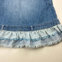 Load image into Gallery viewer, Girls Next, vintage embroidered denim overalls dress / pinafore, light marks lower front, FUC, size 3-4, L: 56cm