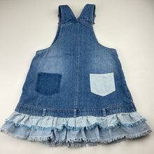 Load image into Gallery viewer, Girls Next, vintage embroidered denim overalls dress / pinafore, light marks lower front, FUC, size 3-4, L: 56cm