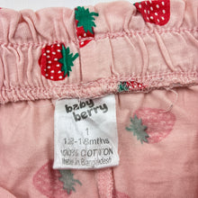 Load image into Gallery viewer, Girls Baby Berry, lightweight cotton shorts, elasticated, FUC, size 1,  