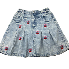 Load image into Gallery viewer, Girls SHEIN, embroidered denim skirt, elasticated, L: 41cm, GUC, size 12,  