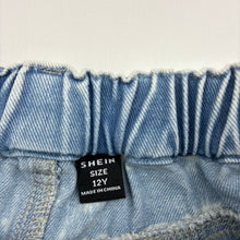 Load image into Gallery viewer, Girls SHEIN, embroidered denim skirt, elasticated, L: 41cm, GUC, size 12,  