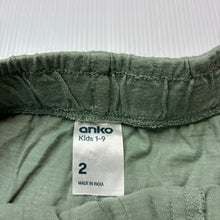 Load image into Gallery viewer, Unisex Anko, green cotton shorts, elasticated, GUC, size 2,  