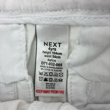 Load image into Gallery viewer, Boys Next, white stretch cotton chino pants, adjustable, Inside leg: 42cm, EUC, size 4,  