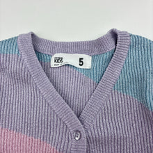 Load image into Gallery viewer, Girls Cotton On, metallic ribbed knit cardigan, marks back right cuff, FUC, size 5,  