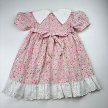 Load image into Gallery viewer, Girls ROCKING HORSE, vintage smocked lightweight floral dress, *small marks &amp; missing stitches on collar*, FUC, size 1, L: 47cm