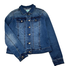 Load image into Gallery viewer, Girls Tilii, blue stretch denim jacket, GUC, size 14,  
