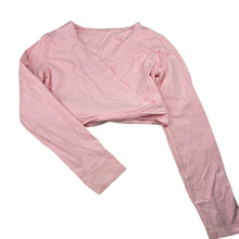 Load image into Gallery viewer, Girls pink, stretchy ballet wrap top, no size, shoulder to cuff: 51cm, GUC, size 10,  