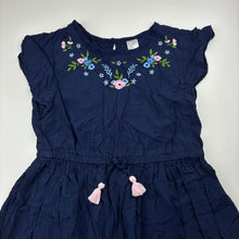 Load image into Gallery viewer, Girls Target, embroidered navy viscose lightweight dress, EUC, size 10, L: 65cm