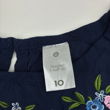 Load image into Gallery viewer, Girls Target, embroidered navy viscose lightweight dress, EUC, size 10, L: 65cm