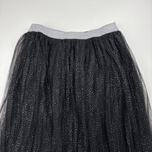 Load image into Gallery viewer, Girls Mango, cotton lined black tulle &amp; silver glitter skirt, elasticated, L: 58cm, EUC, size 12,  