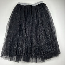 Load image into Gallery viewer, Girls Mango, cotton lined black tulle &amp; silver glitter skirt, elasticated, L: 58cm, EUC, size 12,  