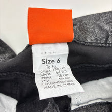 Load image into Gallery viewer, Girls Fun Spirit, black &amp; silver lightweight pants, adjustable, Inside leg: 36cm, FUC, size 6,  