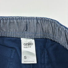 Load image into Gallery viewer, Boys Anko, navy casual pants, elasticated, Inside leg: 43.5cm, EUC, size 5,  