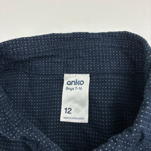 Load image into Gallery viewer, Boys Anko, navy cotton short sleeve shirt, EUC, size 12,  