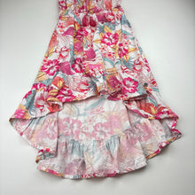Load image into Gallery viewer, Girls Piping Hot, colourful floral hi-lo summer dress, EUC, size 7, L: 67cm at front