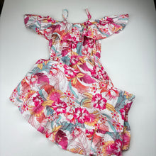 Load image into Gallery viewer, Girls Piping Hot, colourful floral hi-lo summer dress, EUC, size 7, L: 67cm at front