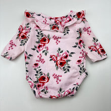 Load image into Gallery viewer, Girls Dymples, stretchy floral ruffle romper, FUC, size 000,  
