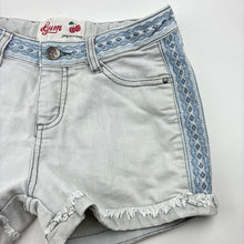 Load image into Gallery viewer, Girls Gum, embroidered stretch denim shorts, adjustable, GUC, size 10,  