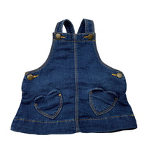 Load image into Gallery viewer, Girls Target, soft feel knit denim overalls dress, EUC, size 000, L: 30cm