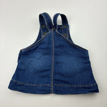 Load image into Gallery viewer, Girls Target, soft feel knit denim overalls dress, EUC, size 000, L: 30cm
