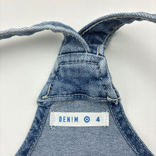 Load image into Gallery viewer, Girls Target, stretch denim overalls / shortalls, FUC, size 4,  