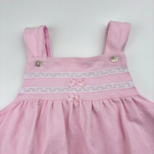 Load image into Gallery viewer, Girls vintage, pink embroidered lace trim dress, GUC, size 0, L: 39cm