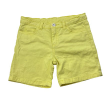 Load image into Gallery viewer, Girls Fun Spirit, yellow stretch denim shorts, adjustable, mark front right leg, FUC, size 6,  