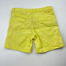 Load image into Gallery viewer, Girls Fun Spirit, yellow stretch denim shorts, adjustable, mark front right leg, FUC, size 6,  