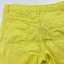 Load image into Gallery viewer, Girls Fun Spirit, yellow stretch denim shorts, adjustable, mark front right leg, FUC, size 6,  