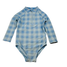 Load image into Gallery viewer, Girls Seed, blue check long sleeve swim one-piece, GUC, size 2,  