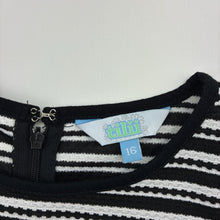 Load image into Gallery viewer, Girls Tilii, black &amp; white stripe dress, EUC, size 16, L: 80cm
