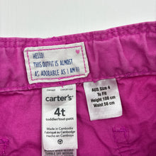 Load image into Gallery viewer, Girls Carters, pink cotton shorts, adjustable, GUC, size 4,  