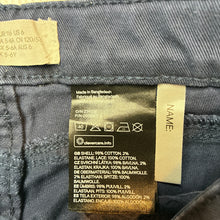 Load image into Gallery viewer, Girls H&amp;M, lace trim navy stretch cotton shorts, adjustable, EUC, size 6,  