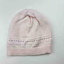 Load image into Gallery viewer, Girls pink, knit cotton hat / beanie, circumference: 48cm, EUC, size 12 months,  