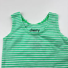 Load image into Gallery viewer, Unisex Bonds, green &amp; white stripe chesty singlet top, GUC, size 000,  