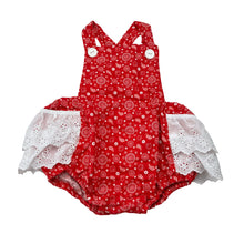 Load image into Gallery viewer, Girls Little Lewys, handmade red &amp; white cotton romper, EUC, size 00,  