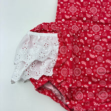 Load image into Gallery viewer, Girls Little Lewys, handmade red &amp; white cotton romper, EUC, size 00,  