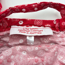 Load image into Gallery viewer, Girls Little Lewys, handmade red &amp; white cotton romper, EUC, size 00,  